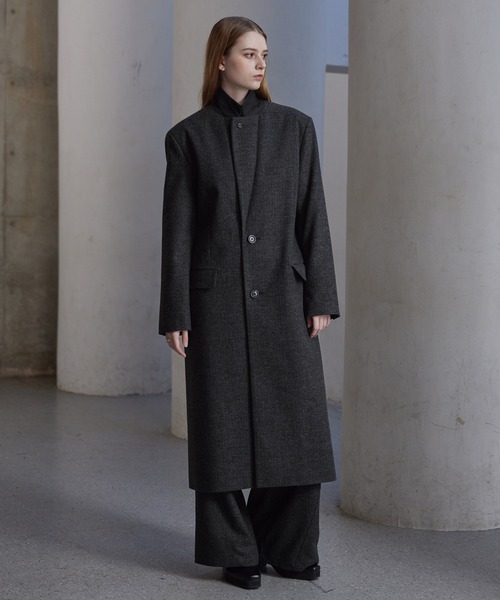 CLEL】Wool Blend Herringbone Tweed Coat / ウールブレンド