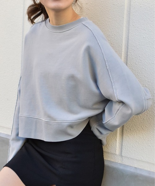 セール】【spiritoso】裏毛ピグメントラグランクロップドスウェット