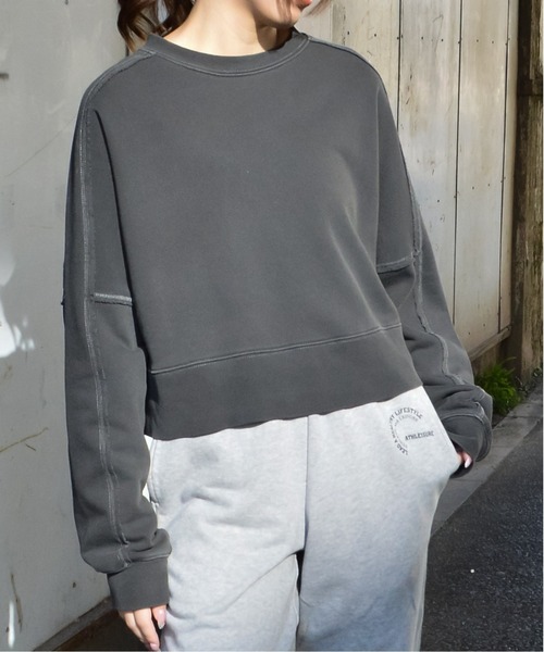 spiritoso】裏毛ピグメントラグランクロップドスウェット（スウェット