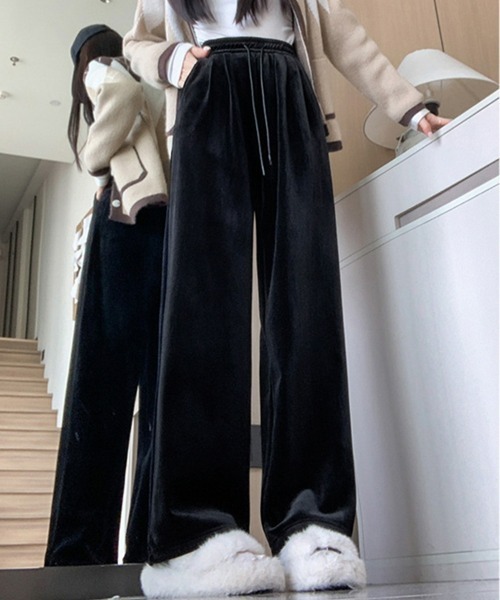 セール】【2サイズ展開】ベロアワイドパンツ オフィスカジュアル