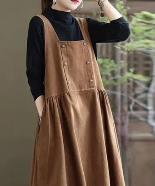 cammie(キャミー)の「フロントダブルボタンジャンパースカート(ワンピース・レディース・ブラウン/ブラック・M/L)」の11枚目の写真