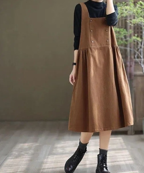 cammie(キャミー)の「フロントダブルボタンジャンパースカート(ワンピース・レディース・ブラウン/ブラック・M/L)」の10枚目の写真