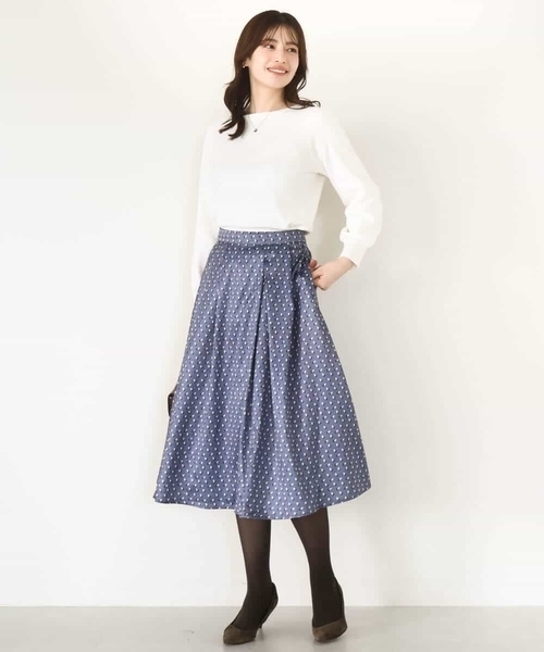 OFUON le MK（オフオンルエムケー）の「【2025AW】幾何柄タックフレアースカート/洗える（スカート・レディース・ブルー/ネイビー・40/38/36）」の7枚目の写真