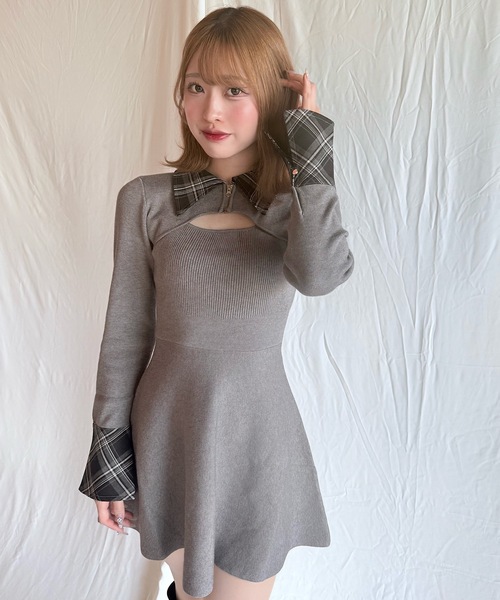 NOMAE（ノーマエ）の「チェックカラーミニニットワンピース 