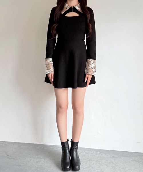セール】チェックカラーミニニットワンピース（ワンピース）｜NOMAE