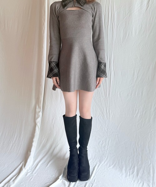 セール】チェックカラーミニニットワンピース（ワンピース）｜NOMAE