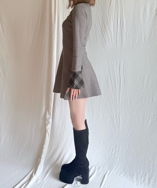 セール】チェックカラーミニニットワンピース（ワンピース）｜NOMAE