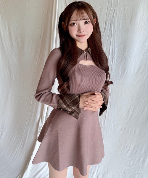 セール】チェックカラーミニニットワンピース（ワンピース）｜NOMAE