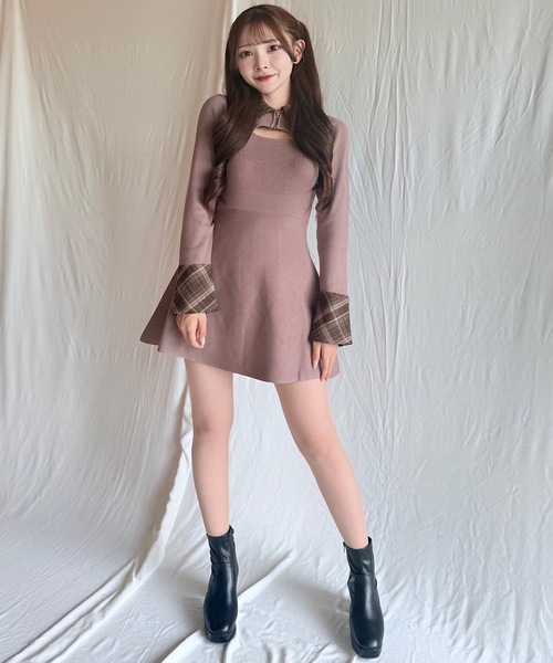 NOMAE（ノーマエ）の「チェックカラーミニニットワンピース 