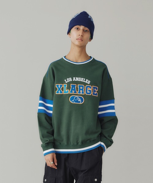 XLARGE（エクストララージ）の「STRIPED SLEEVE CREWNECK SWEATSHIRT（スウェット・メンズ・ブラック/オフホワイト/グリーン・L/M/XL/S）」の3枚目の写真