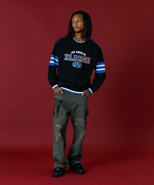 XLARGE（エクストララージ）の「STRIPED SLEEVE CREWNECK SWEATSHIRT（スウェット・メンズ・ブラック/オフホワイト/グリーン・L/M/XL/S）」の16枚目の写真