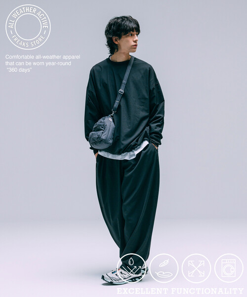 FREAK'S STORE(フリークスストア)の「限定展開 ALL WEATHER ACTIVE WEAR/オールウェザーアクティブウェア リラックスフィット パッカブルセットアップ/クルーネックPO/パンツ(その他トップス・メンズ・ブラック/チャコールグレー/ネイビー/グレイッシュベージュ・SMALL/MEDIUM/LARGE)」の1枚目の写真