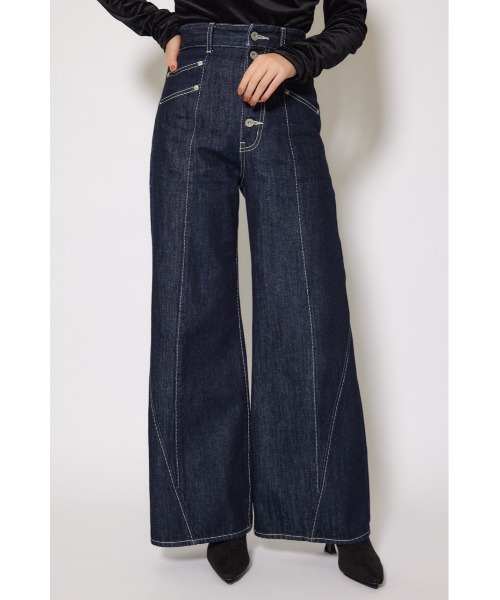 rienda（リエンダ）の「フロントボタンデザインハイウエストデニムパンツ 秋服　冬服（デニムパンツ・レディース・ダークブルー/ライトブルー・MEDIUM/SMALL/X-SMALL）」の3枚目の写真