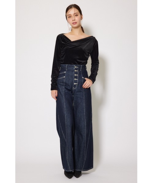 rienda フロントボタンデザインハイウエストデニムパンツS フロントボタンデザインハイウエストデニムパンツ 秋服 冬服（デニム