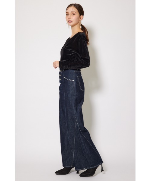 フロントボタンデザインハイウエストデニムパンツ 秋服 冬服（デニム