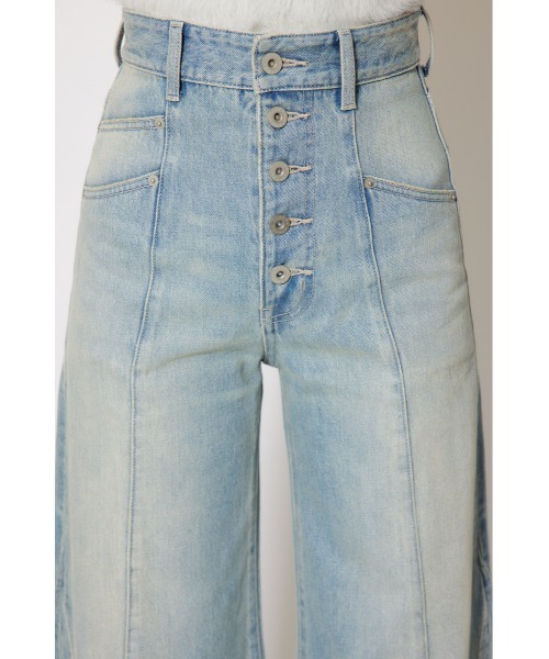 フロントボタンデザインハイウエストデニムパンツ 秋服 冬服（デニム