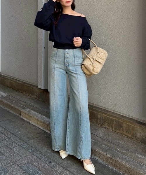 rienda（リエンダ）の「フロントボタンデザインハイウエストデニムパンツ 秋服　冬服（デニムパンツ・レディース・ダークブルー/ライトブルー・MEDIUM/SMALL/X-SMALL）」の8枚目の写真