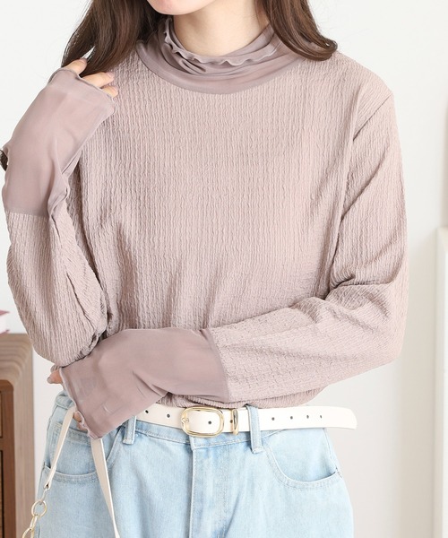 mitis(ミティス)の「mitis シャーリングシアースリーブロンT(Tシャツ/カットソー・レディース・ブラック/グレイッシュベージュ・M)」の2枚目の写真