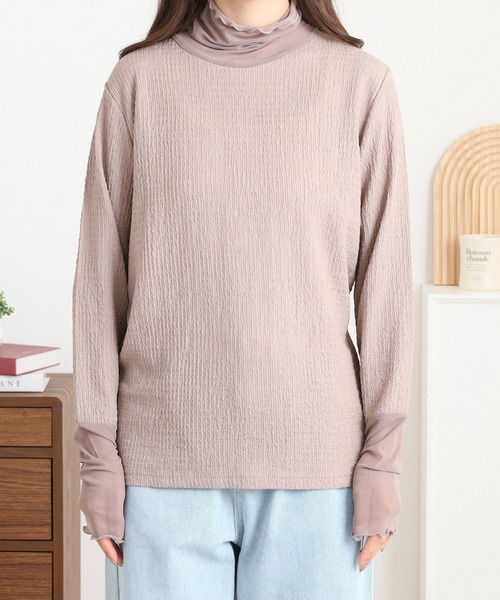 mitis(ミティス)の「mitis シャーリングシアースリーブロンT(Tシャツ/カットソー・レディース・ブラック/グレイッシュベージュ・M)」の7枚目の写真