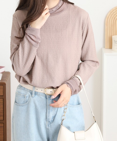 mitis(ミティス)の「mitis シャーリングシアースリーブロンT(Tシャツ/カットソー・レディース・ブラック/グレイッシュベージュ・M)」の5枚目の写真