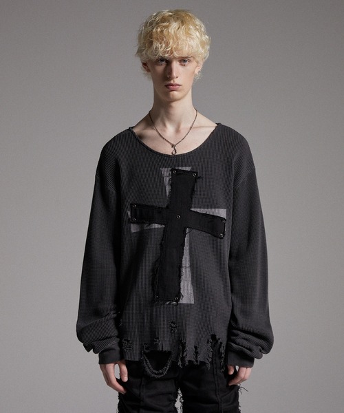 GRANCY(グランシー)の【GRANCY】Cross Patch Damaged Thermal Longsleeve Tshirt / クロスパッチダメージサーマルロンT(Tシャツ/カットソー)