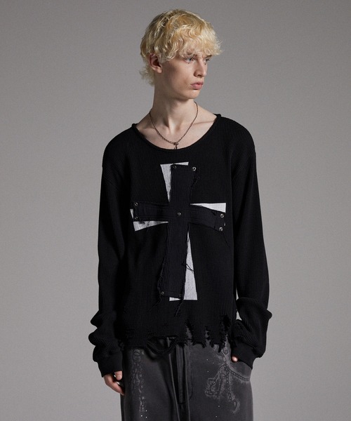 GRANCY グランシー　完売ロンＴ　ブラックＭサイズ GRANCY】LinestoneDesign Graphic Damage LongTee / ラインストーン