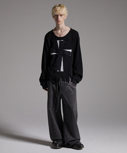 GRANCY】Cross Patch Damaged Thermal Longsleeve Tshirt / クロス