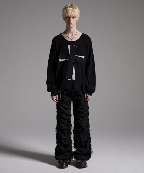 GRANCY】Cross Patch Damaged Thermal Longsleeve Tshirt / クロス