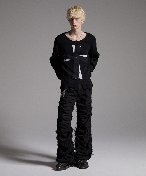 GRANCY】Cross Patch Damaged Thermal Longsleeve Tshirt / クロス