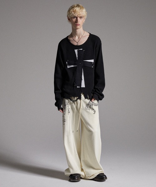 GRANCY クロスパッチダメージサーマルロンT S 即完 完売品 たかと GRANCY】Cross Patch Damaged Thermal Longsleeve Tshirt / クロス