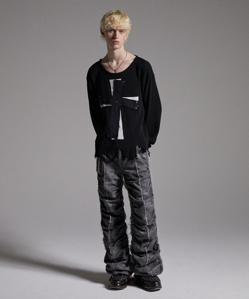 GRANCY】Cross Patch Damaged Thermal Longsleeve Tshirt / クロス