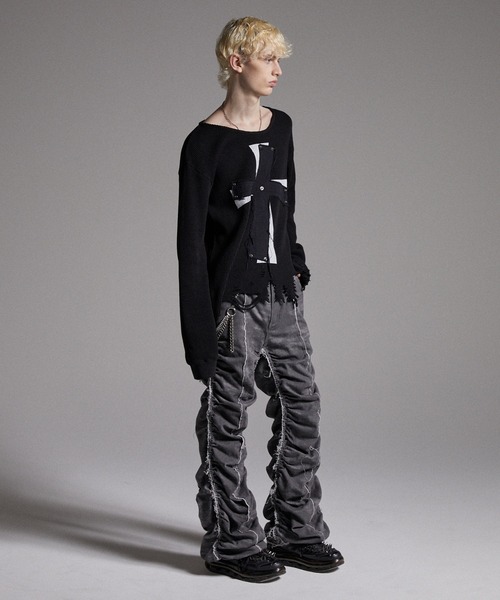 GRANCY グランシー クロスパッチダメージサーマルロンT　グレー GRANCY（グランシー）の「【GRANCY】Cross Patch Damaged Thermal