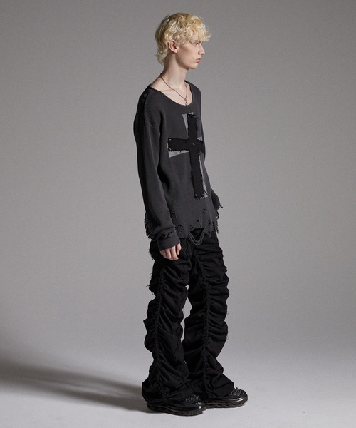 GRANCY　サーマルロンT　ブラック　サイズS GRANCY】Cross Patch Damaged Thermal Longsleeve Tshirt / クロス