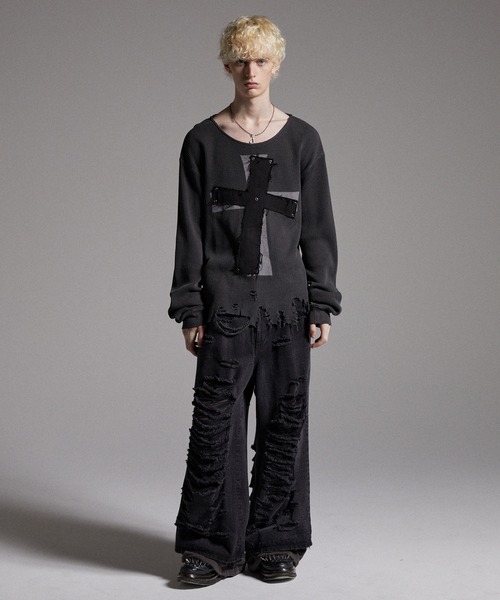 GRANCY】Cross Patch Damaged Thermal Longsleeve Tshirt / クロス