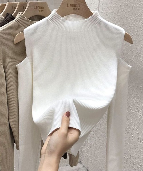 ADDITION STORE(アディションストア)の「\肩からフェロモン♪/肩出しクロップド丈 長袖ニット(ニット/セーター・レディース・ホワイト/ブラウン/レッド/ブラック・FREE)」の13枚目の写真