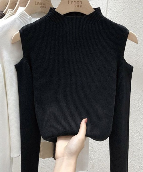 ADDITION STORE(アディションストア)の「\肩からフェロモン♪/肩出しクロップド丈 長袖ニット(ニット/セーター・レディース・ホワイト/ブラウン/レッド/ブラック・FREE)」の14枚目の写真
