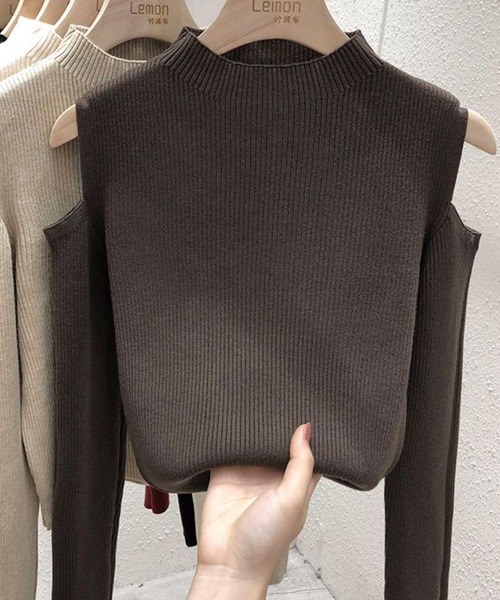 ADDITION STORE(アディションストア)の「\肩からフェロモン♪/肩出しクロップド丈 長袖ニット(ニット/セーター・レディース・ホワイト/ブラウン/レッド/ブラック・FREE)」の15枚目の写真