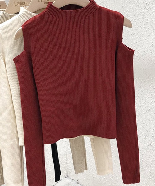 ADDITION STORE(アディションストア)の「\肩からフェロモン♪/肩出しクロップド丈 長袖ニット(ニット/セーター・レディース・ホワイト/ブラウン/レッド/ブラック・FREE)」の16枚目の写真