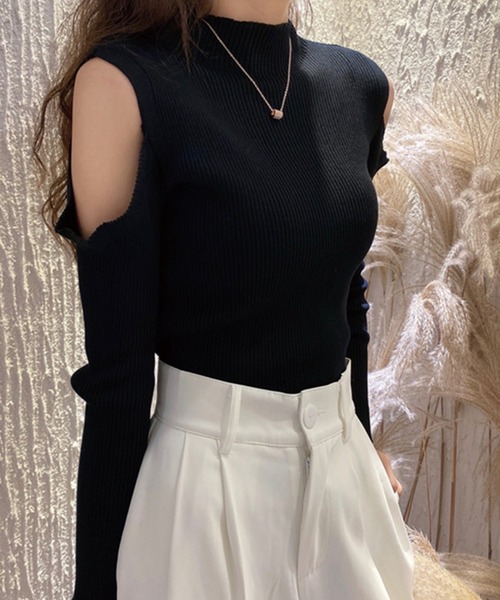 ADDITION STORE(アディションストア)の「\肩からフェロモン♪/肩出しクロップド丈 長袖ニット(ニット/セーター・レディース・ホワイト/ブラウン/レッド/ブラック・FREE)」の8枚目の写真