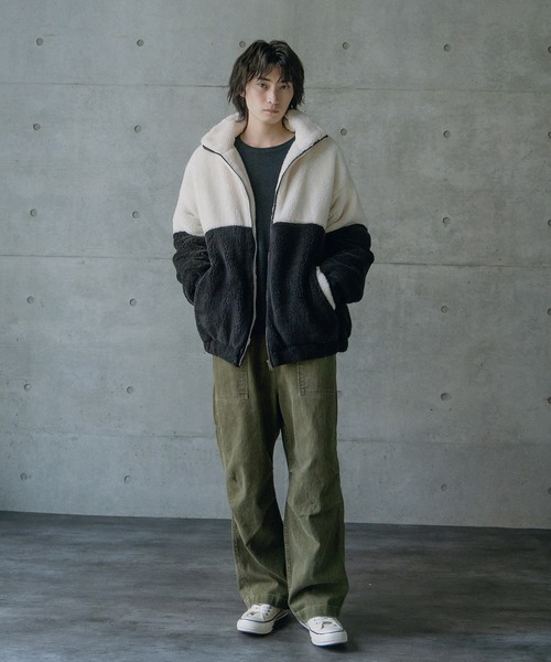 RATTLE TRAP(ラトルトラップ)の「Wシャギーフリーススタンドブルゾン(ブルゾン・メンズ・オフホワイト/ブラック系その他/ブラック・M/L)」の21枚目の写真