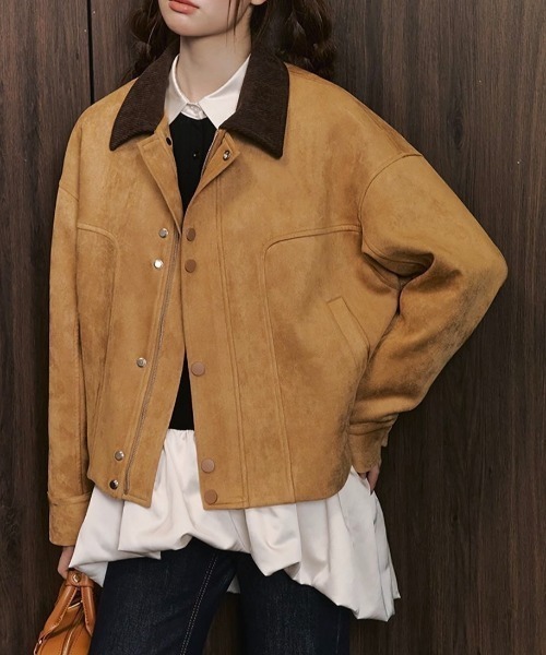 LADY LIKE(レディライク)の「スエード調襟切替えショート丈ジャケット(ブルゾン・レディース・キャメル・M)」の12枚目の写真