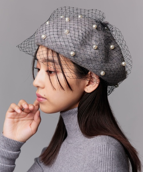 Narcissus(ナルシス)の「パールベレー帽/チュール(ハンチング/ベレー帽・レディース・グレー/ブラック・FREE)」の6枚目の写真