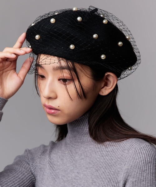 Narcissus(ナルシス)の「パールベレー帽/チュール(ハンチング/ベレー帽・レディース・グレー/ブラック・FREE)」の3枚目の写真