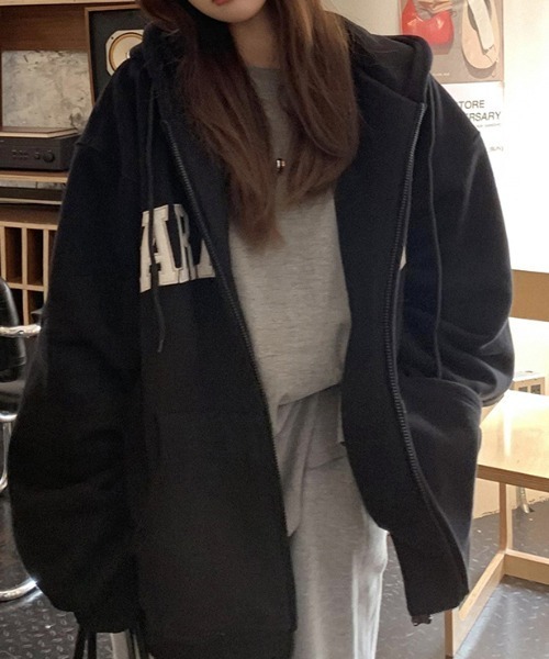 Teem Store(チームストア)の「ワッペンレタリングオーバーサイズジップパーカー(パーカー・レディース・ブラック/ライトグレー・M/L)」の13枚目の写真