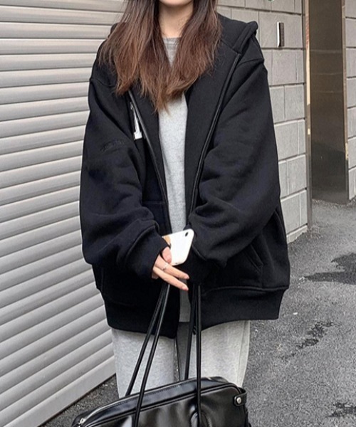 Teem Store(チームストア)の「ワッペンレタリングオーバーサイズジップパーカー(パーカー・レディース・ブラック/ライトグレー・M/L)」の19枚目の写真