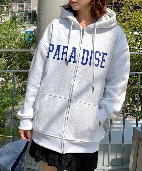 Teem Store(チームストア)の「ワッペンレタリングオーバーサイズジップパーカー(パーカー・レディース・ブラック/ライトグレー・M/L)」の16枚目の写真