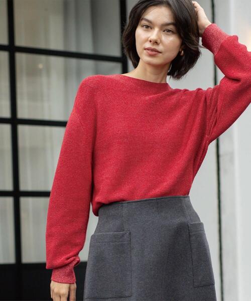 ラメガーターボートネックニット【洗濯機OK】（ニット/セーター