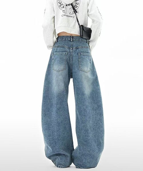gossip!ロサンゼルス(ゴシップロサンゼルス)の「アルファベットパッチ マルチポケット ワイドバギーデニムパンツ レディース ハイウエスト Y2K ストリート系 デニム(デニムパンツ・レディース・ブルー・M/L)」の7枚目の写真