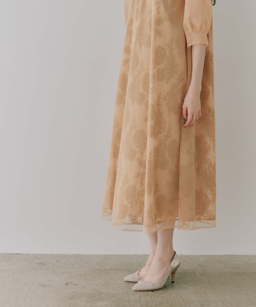 kaene（カエン）の「チュールレースAラインドレス【結婚式 二次会 同窓会 謝恩会 お呼ばれドレス】（ワンピース・レディース・イエロー/グレー/ブラウン・FREE）」の4枚目の写真