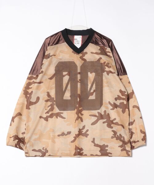 a.p.o.v.（エーピーオービー）の「a.p.o.v. カモフラ柄メッシュショルダーパッチナンバリングオーバーサイズゲームシャツ（Tシャツ/カットソー・メンズ・カーキ/グレー/ベージュ・ONESIZE）」の5枚目の写真